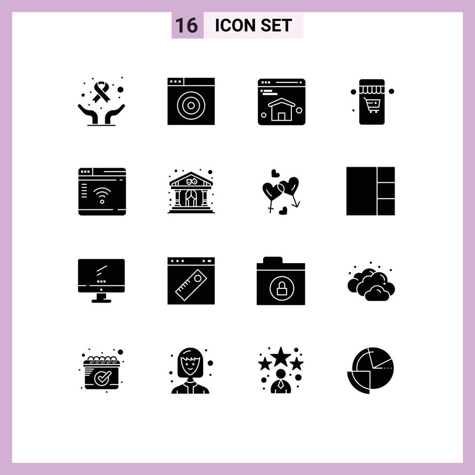 Modern Set of 16 Solid Glyphs and symbols such as play router homepage iot cart Editable Vector Design Elements