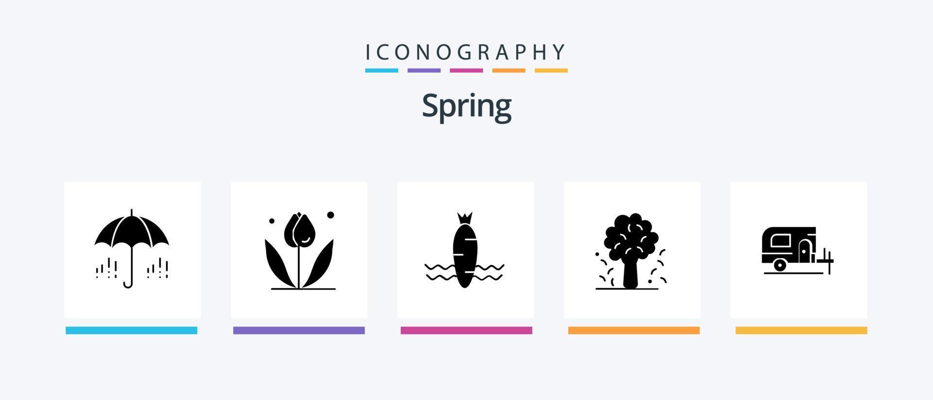 Spring Glyph 5 Icon Pack Including car. nature. carrot. apple tree. tree. Creative Icons Design vector