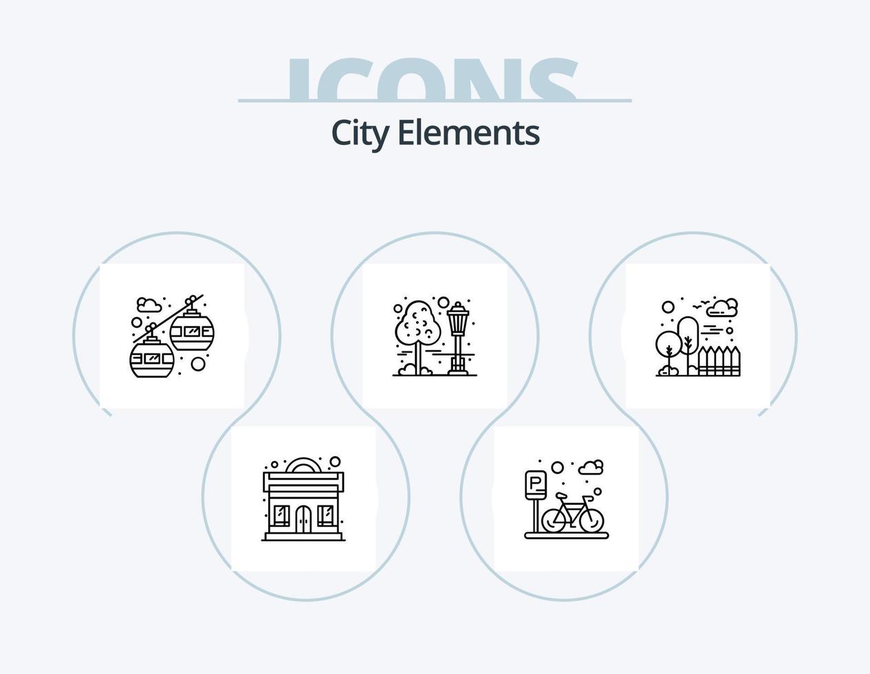 City Elements Line Icon Pack 5 Icon Design. light. home. rail. street. stall vector