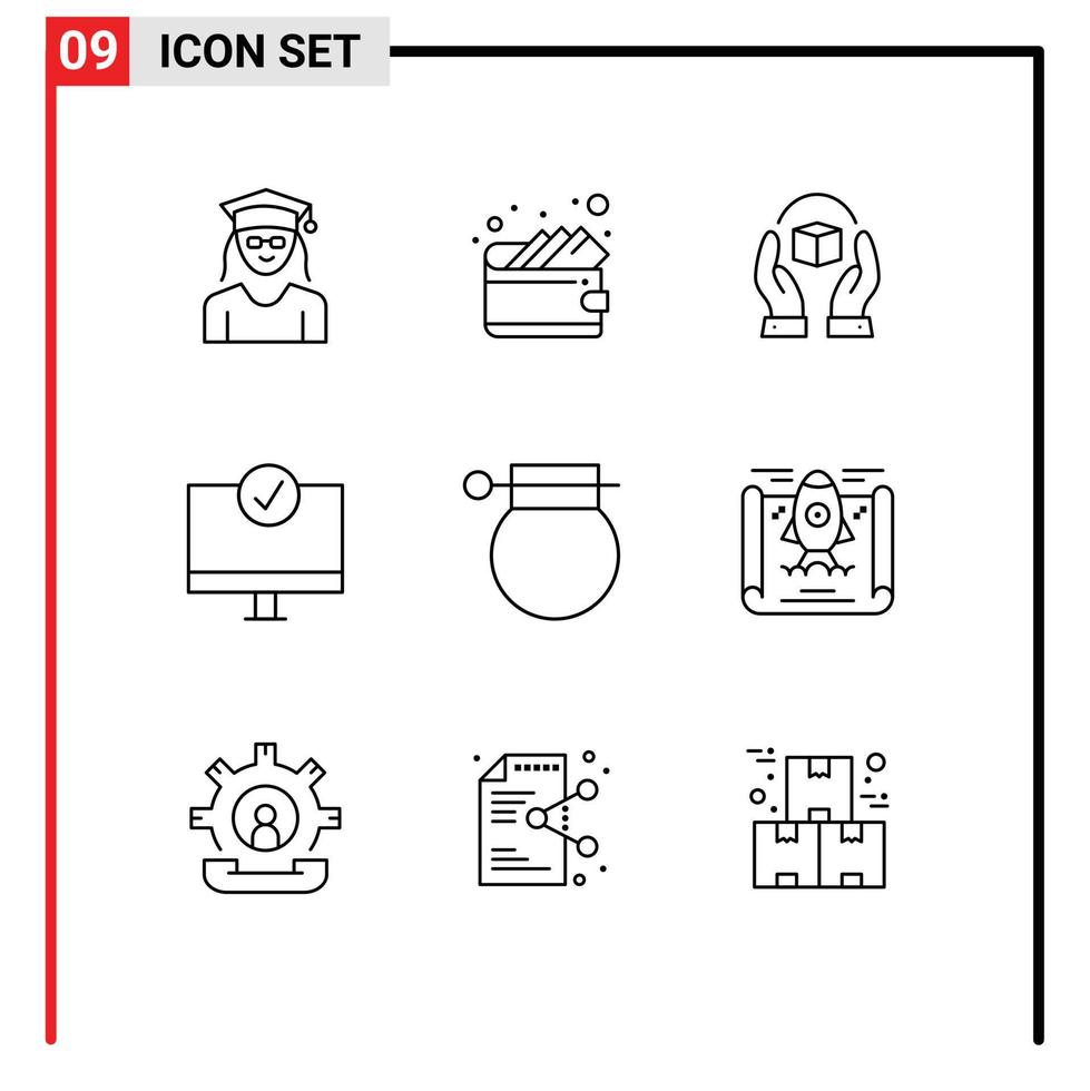 Universal Icon Symbols Group of 9 Modern Outlines of army gadget caring devices computers Editable Vector Design Elements