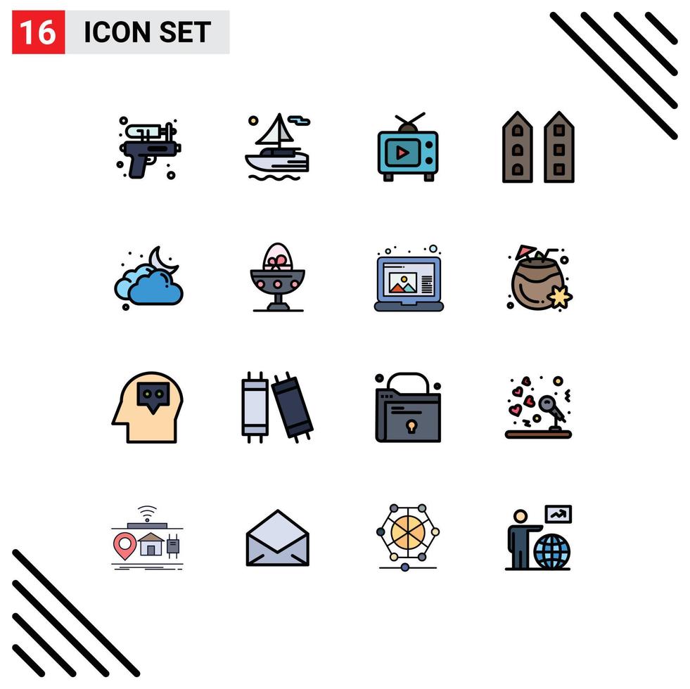 Set of 16 Modern UI Icons Symbols Signs for cloudy store television shops house Editable Creative Vector Design Elements