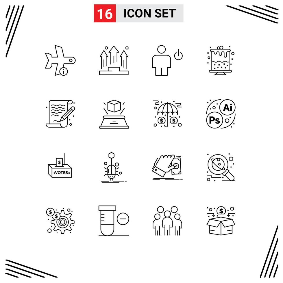 Group of 16 Outlines Signs and Symbols for part birthday people standby energy Editable Vector Design Elements