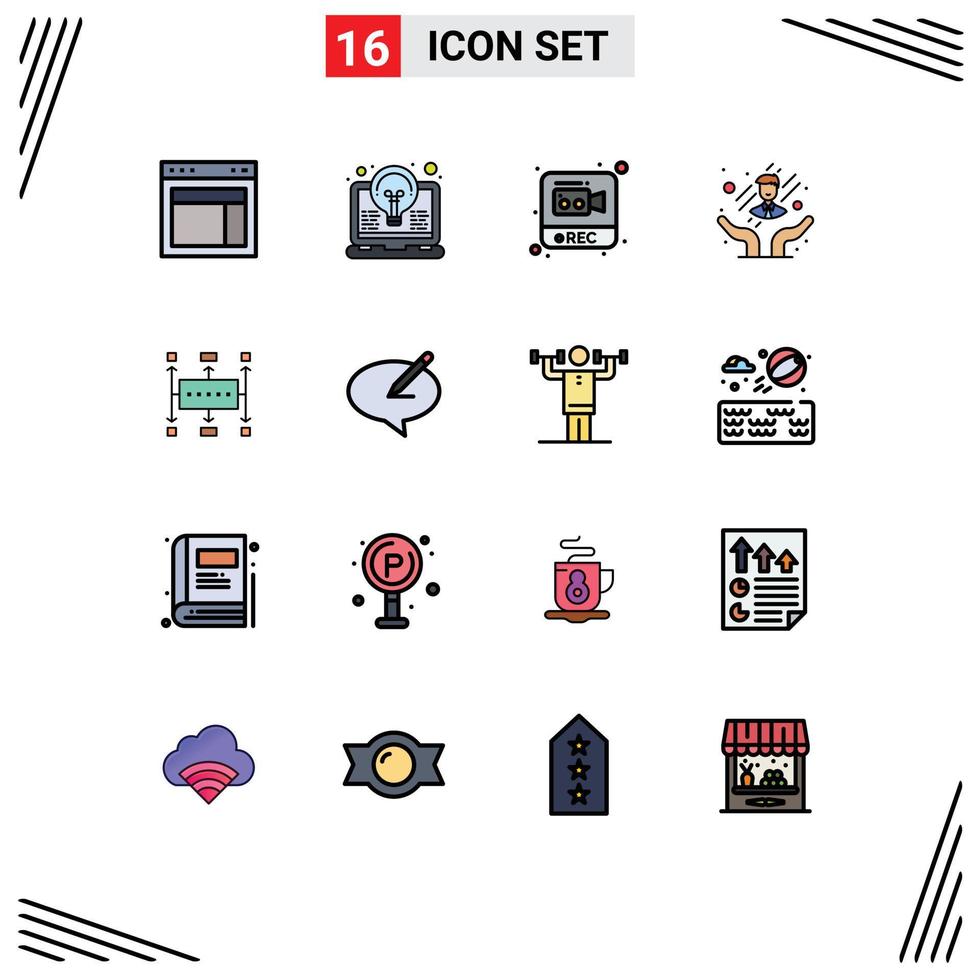 Flat Color Filled Line Pack of 16 Universal Symbols of workflow customer care invention care recording Editable Creative Vector Design Elements