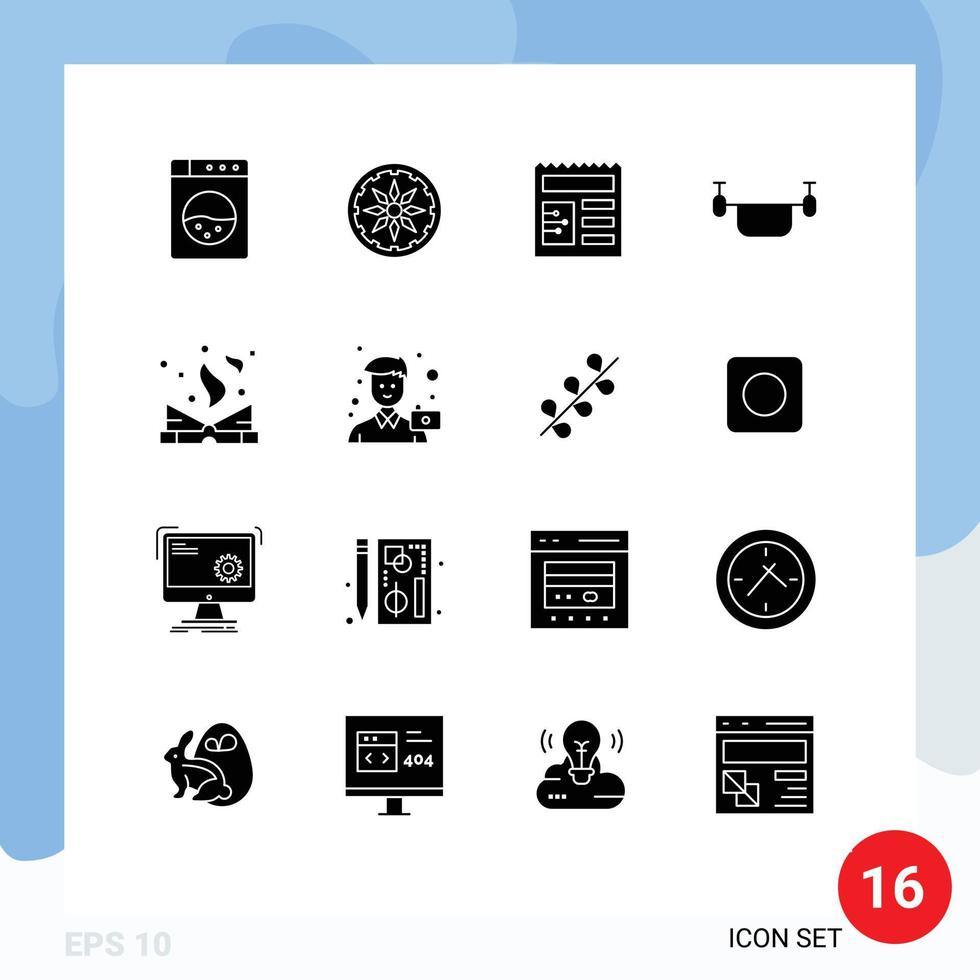 Solid Glyph Pack of 16 Universal Symbols of camera magic air literature vehicles Editable Vector Design Elements