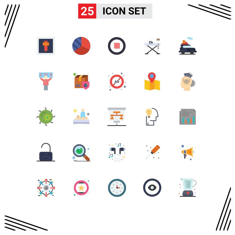 Universal Icon Symbols Group of 25 Modern Flat Colors of vehicle car multimedia auto iron Editable Vector Design Elements