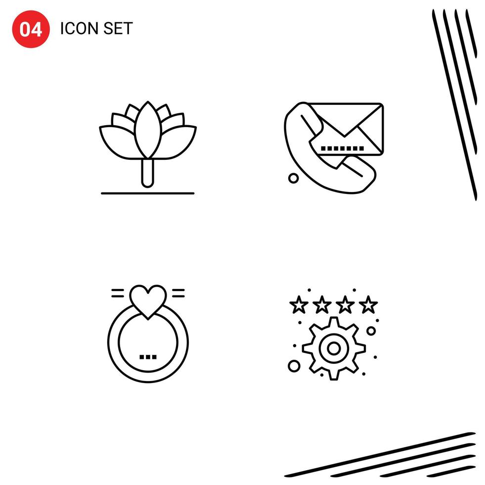 4 User Interface Line Pack of modern Signs and Symbols of flower merraige call communication wedding Editable Vector Design Elements