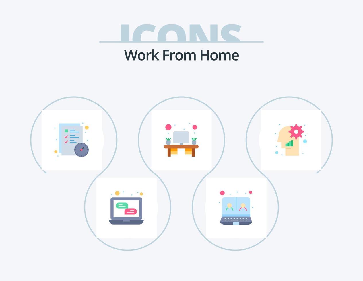 Work From Home Flat Icon Pack 5 Icon Design. management. table. check list. office. home work area vector