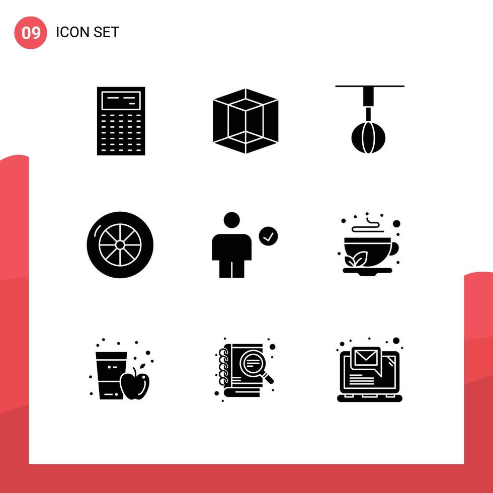 Editable Vector Line Pack of 9 Simple Solid Glyphs of complete body home avatar tire Editable Vector Design Elements