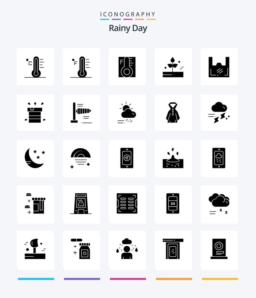 Creative Rainy 25 Glyph Solid Black icon pack  Such As miscellaneous. bag. rain. supermarket. plastic vector