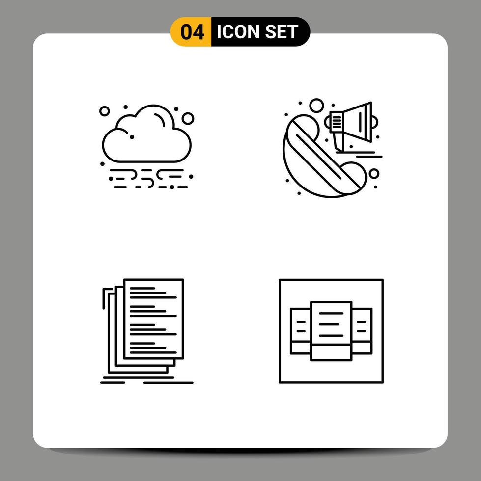 Set of 4 Modern UI Icons Symbols Signs for energy compile announcement marketing list Editable Vector Design Elements