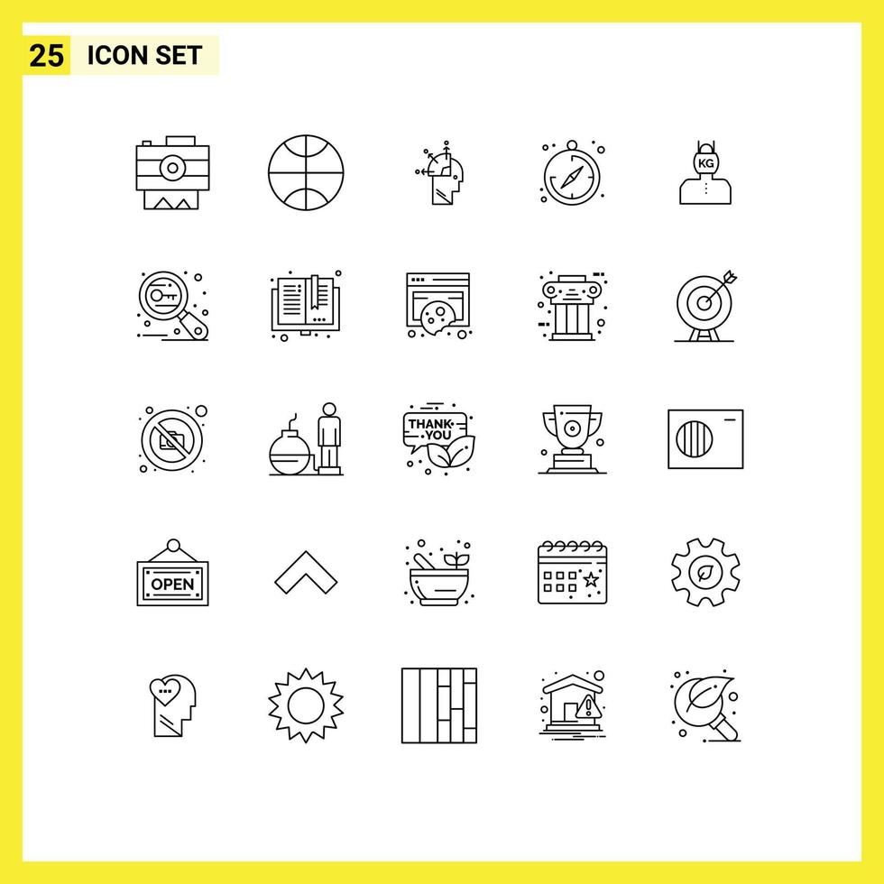 Modern Set of 25 Lines and symbols such as weight problem mind programming life guide Editable Vector Design Elements