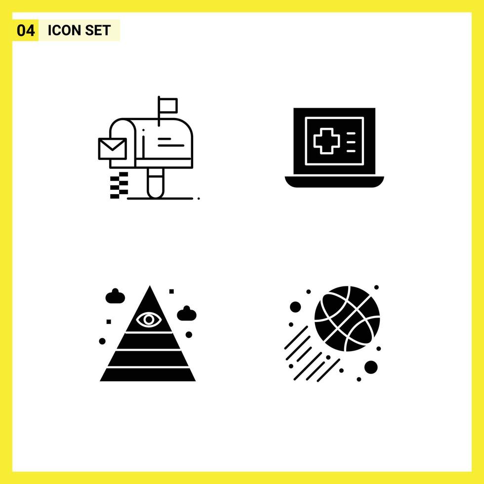 Group of Modern Solid Glyphs Set for box pyramid message medicine basketball ball Editable Vector Design Elements
