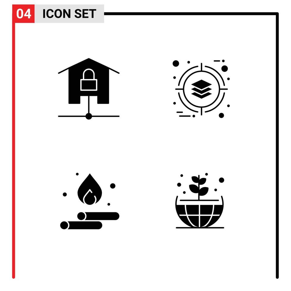 Group of 4 Modern Solid Glyphs Set for devices droop locked deployment water Editable Vector Design Elements