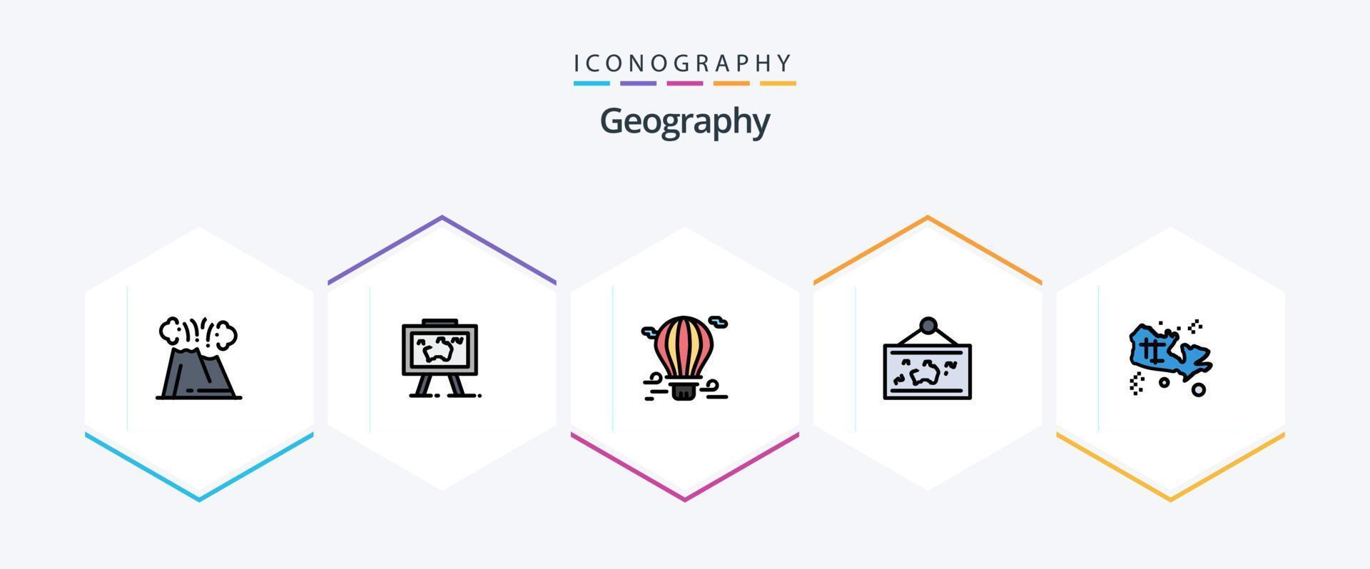 Geo Graphy 25 FilledLine icon pack including hang. frame. photo. travel. hot vector