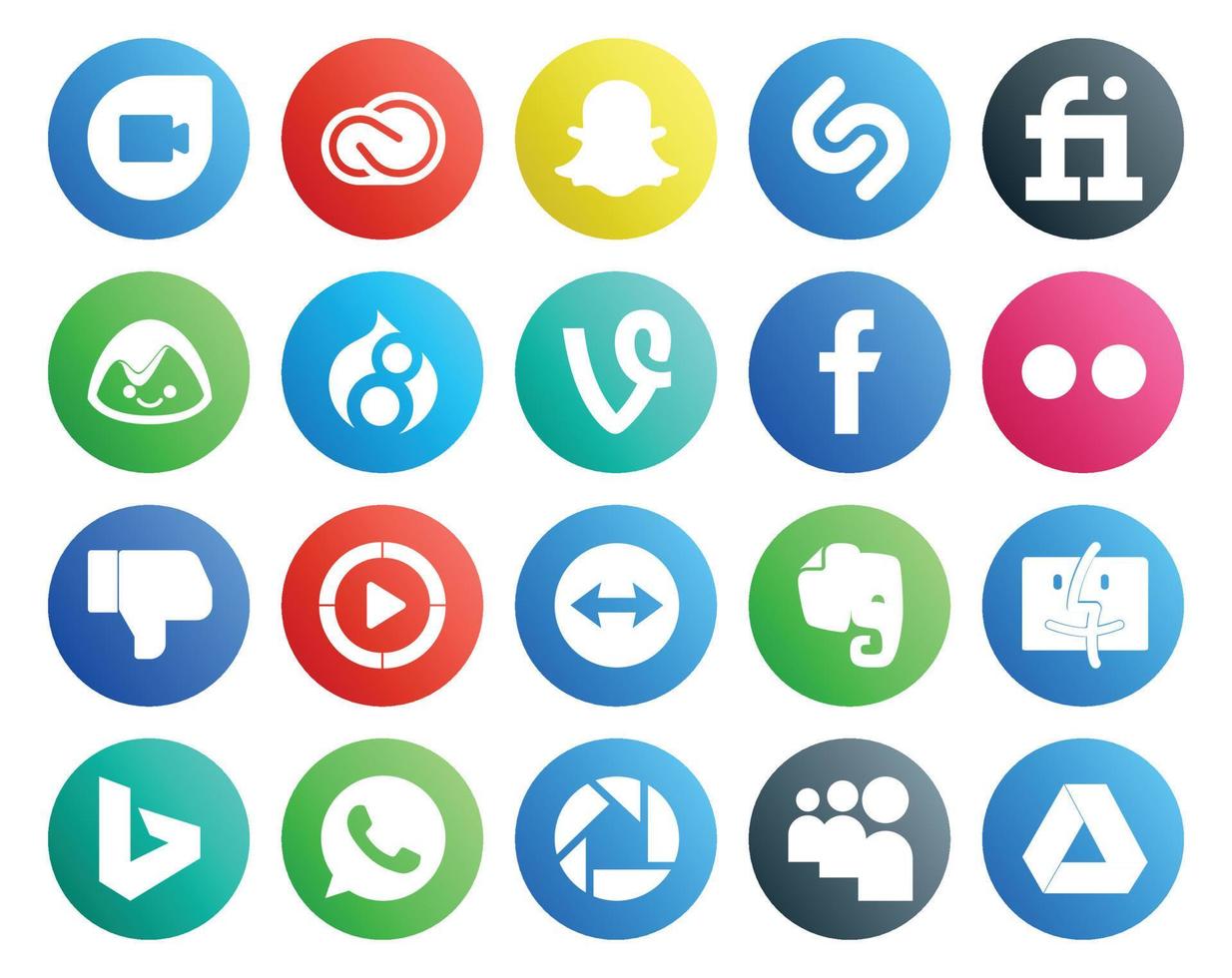 20 Social Media Icon Pack Including finder teamviewer drupal video dislike vector