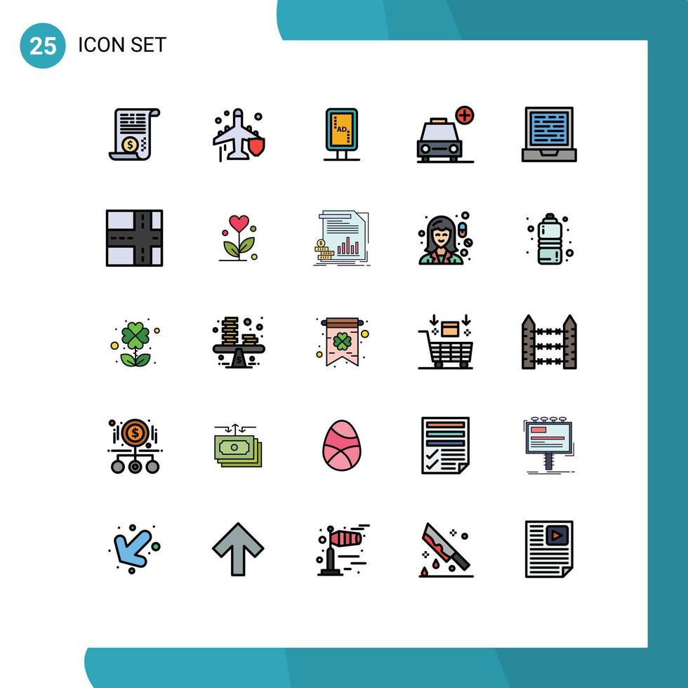 25 Thematic Vector Filled line Flat Colors and Editable Symbols of computer vehicles board add car Editable Vector Design Elements