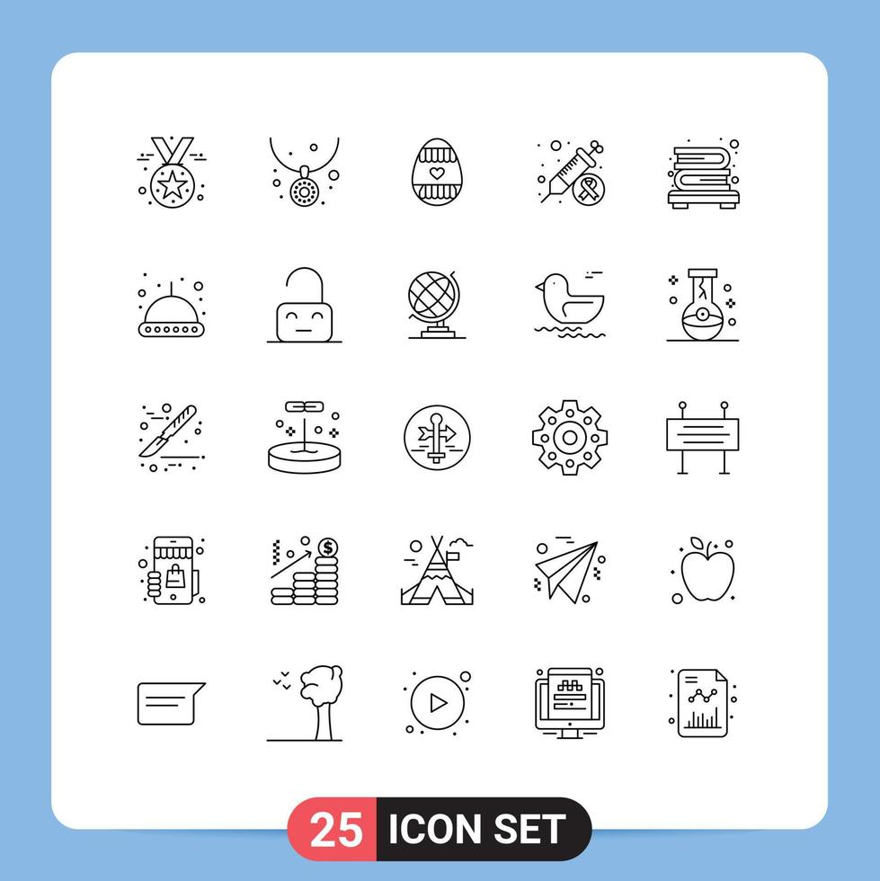 Editable Vector Line Pack of 25 Simple Lines of books injection easter egg health cancer Editable Vector Design Elements