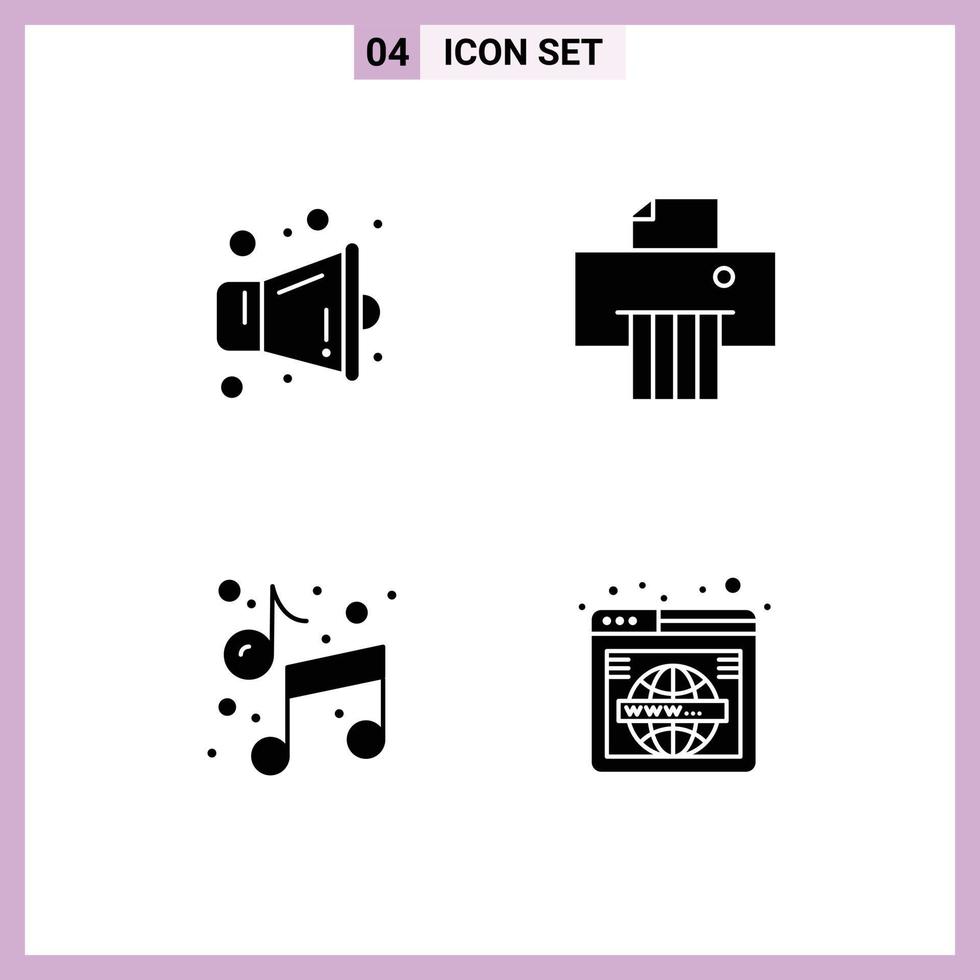 Solid Glyph Pack of 4 Universal Symbols of megaphone paint device music search Editable Vector Design Elements