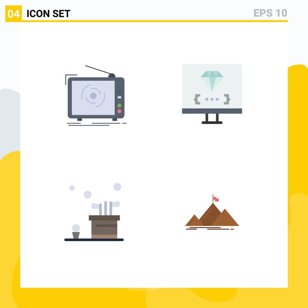 Set of 4 Commercial Flat Icons pack for tv programming television computer caddy Editable Vector Design Elements