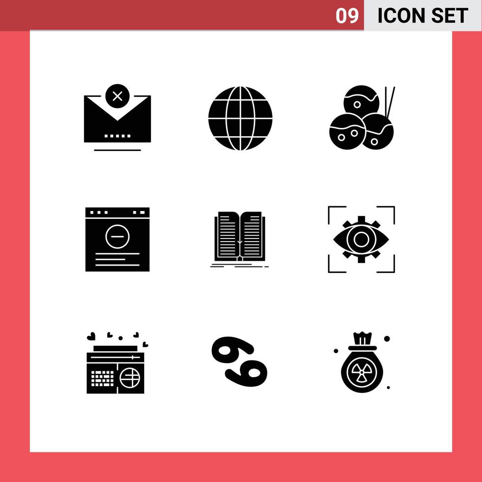 9 Creative Icons Modern Signs and Symbols of book file food application internet Editable Vector Design Elements