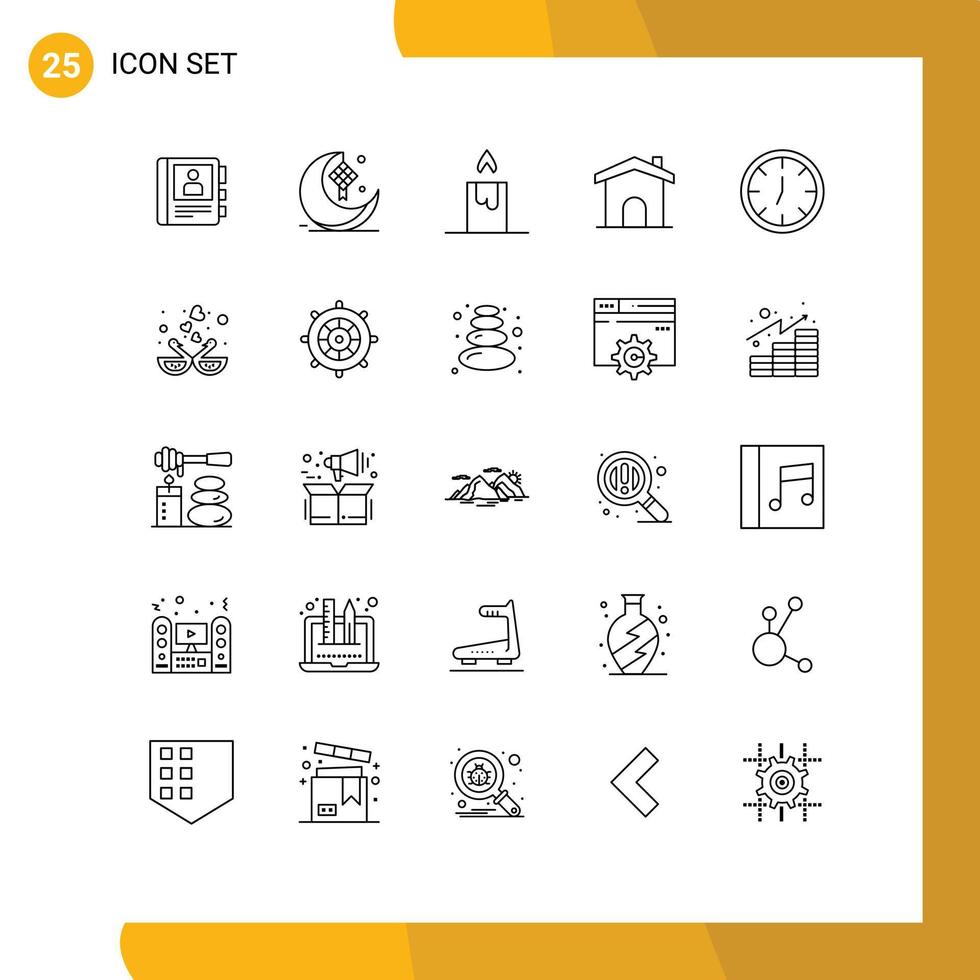 Stock Vector Icon Pack of 25 Line Signs and Symbols for wall clock eid house construction Editable Vector Design Elements