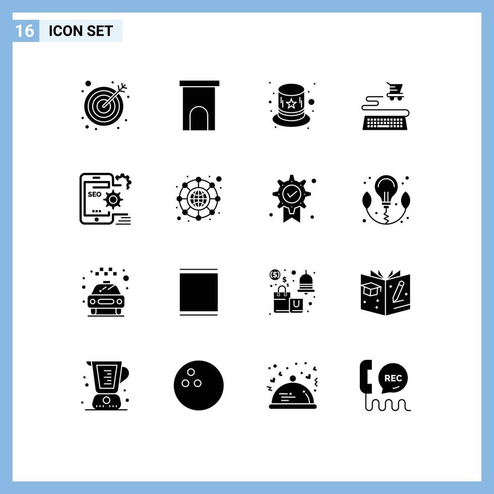 16 Solid Glyph concept for Websites Mobile and Apps setting mobile carnival seo online Editable Vector Design Elements