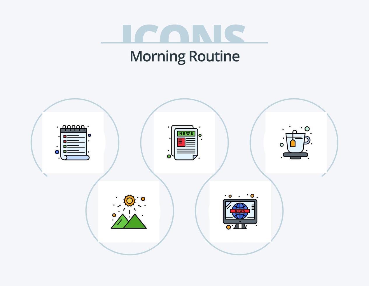 Morning Routine Line Filled Icon Pack 5 Icon Design. . toaster. digital clock. toast. weather vector