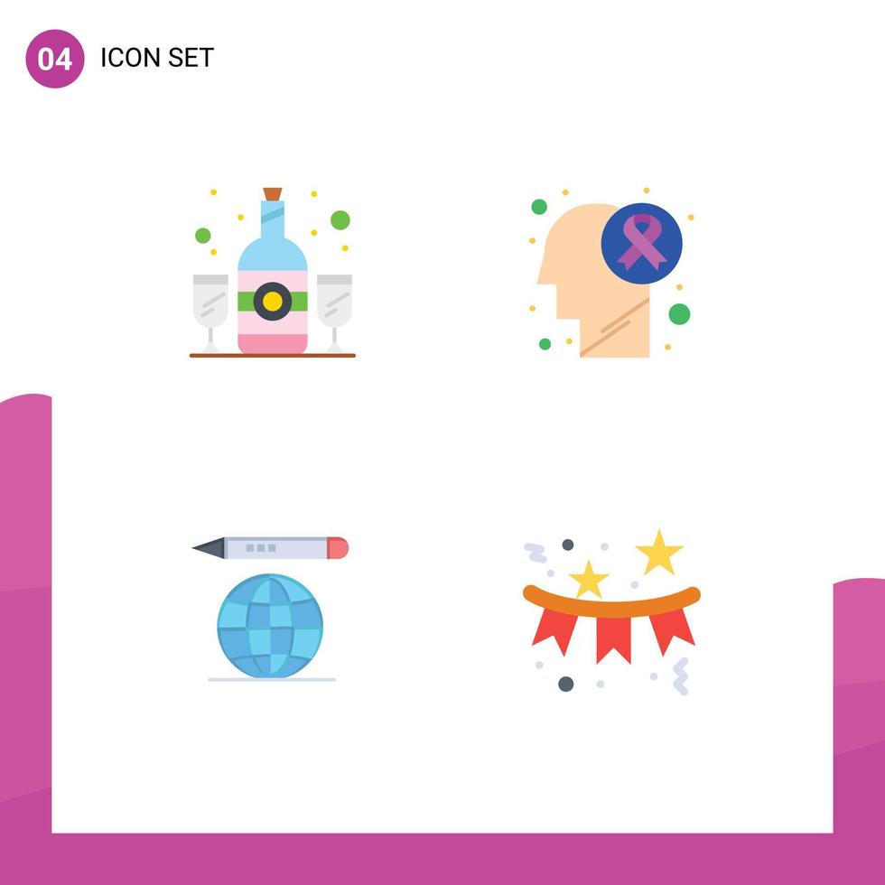 4 4 creativo íconos moderno señales y símbolos de botella educación globo bebida cáncer papel picado editable vector diseño elementos