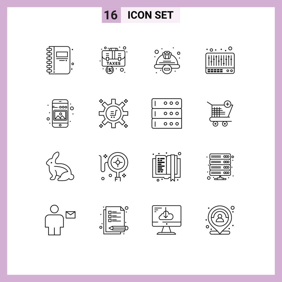 Stock Vector Icon Pack of 16 Line Signs and Symbols for gallery music case mixer safety Editable Vector Design Elements
