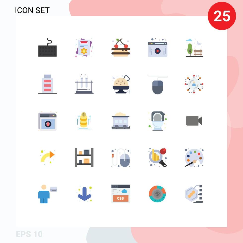 Group of 25 Modern Flat Colors Set for interface park food city player Editable Vector Design Elements