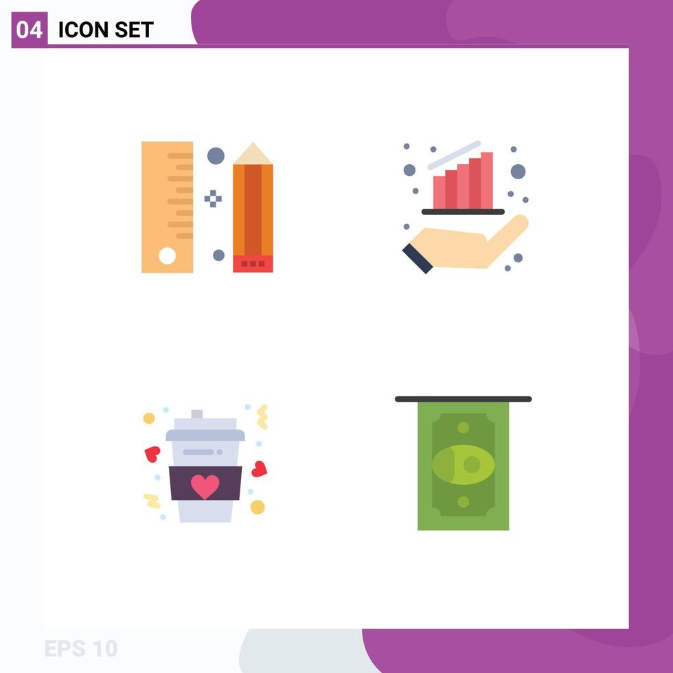 Universal Icon Symbols Group of 4 Modern Flat Icons of coding coffee pencil data drink Editable Vector Design Elements