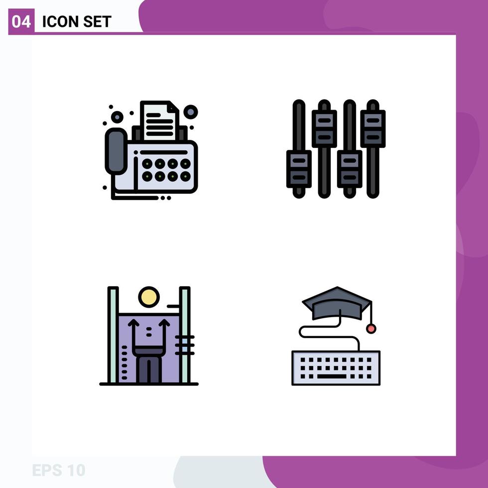 Editable Vector Line Pack of 4 Simple Filledline Flat Colors of connection growth device audio improvement Editable Vector Design Elements