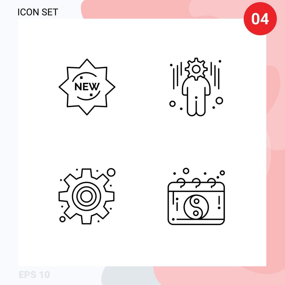 Universal Icon Symbols Group of 4 Modern Filledline Flat Colors of new settings badge setting china Editable Vector Design Elements