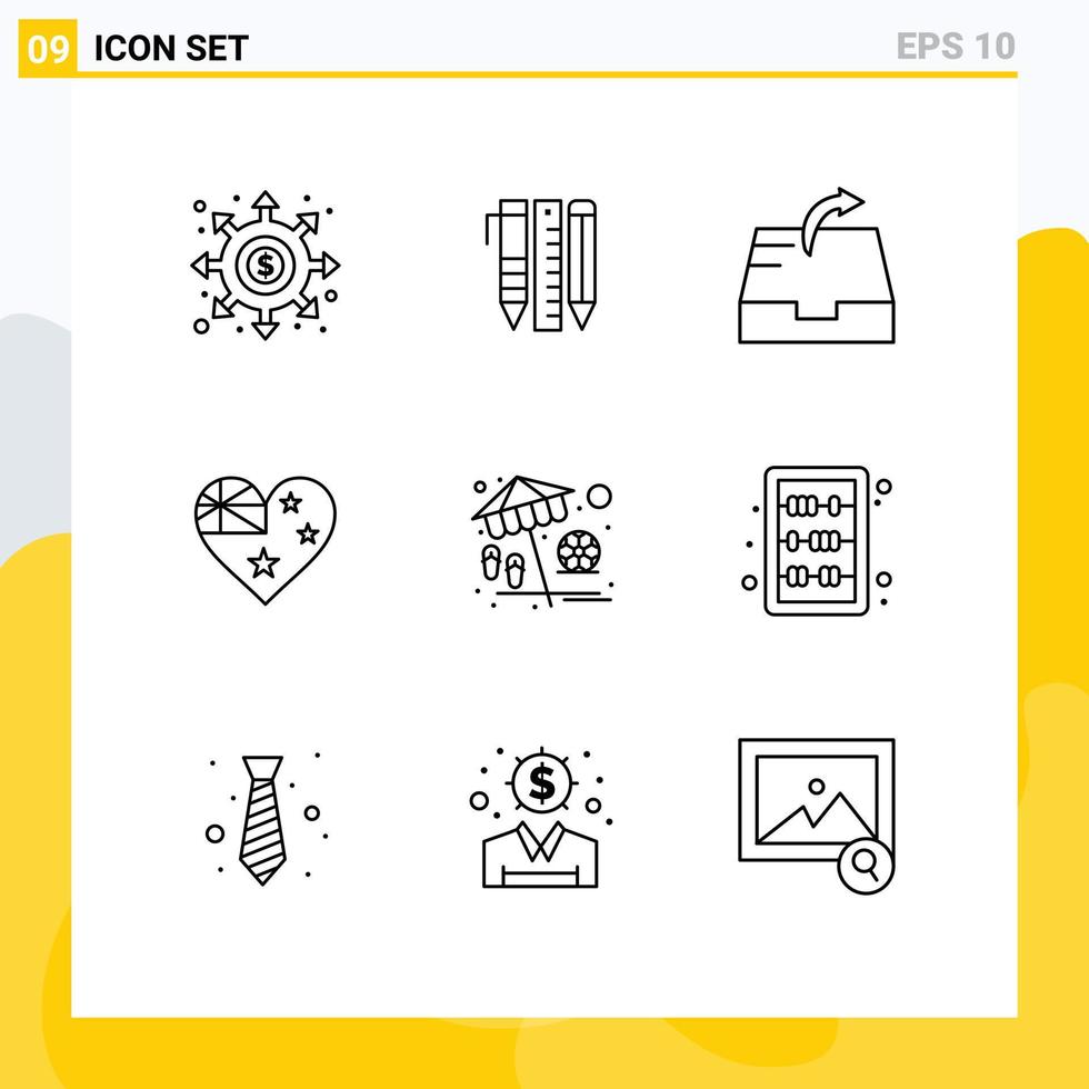 9 Universal Outlines Set for Web and Mobile Applications beach flag items country send Editable Vector Design Elements