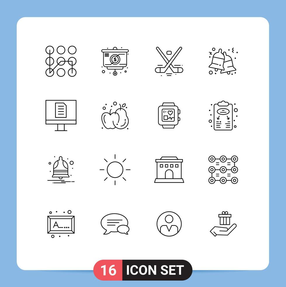 Stock Vector Icon Pack of 16 Line Signs and Symbols for computer christmas canada bells olympics Editable Vector Design Elements