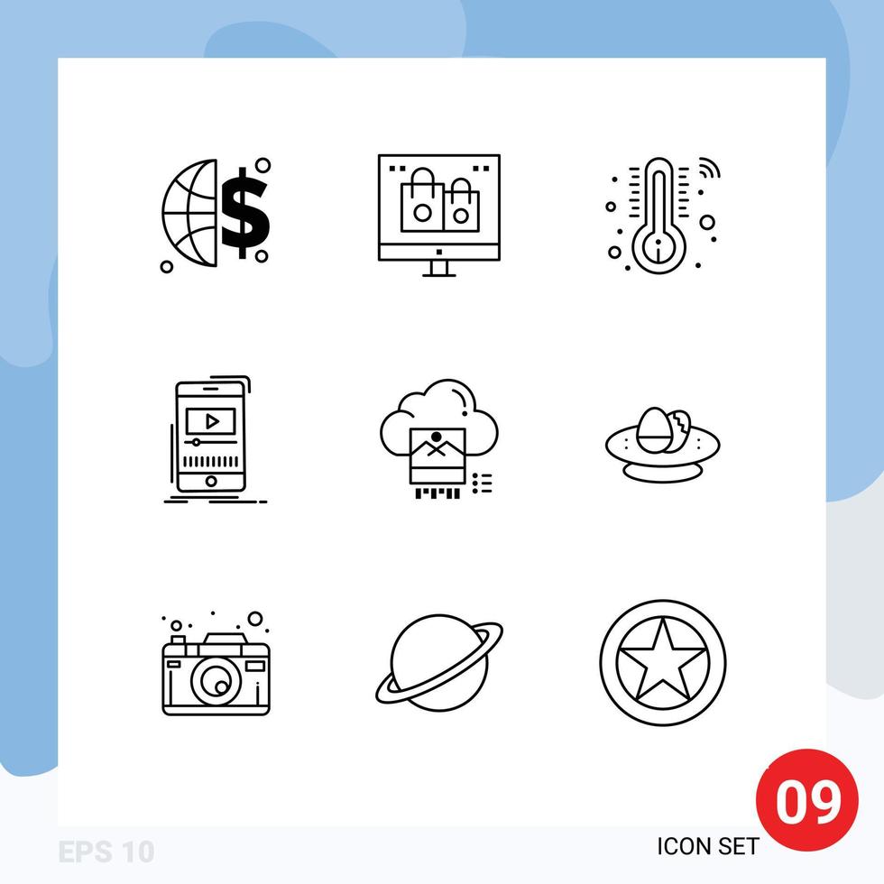 Modern Set of 9 Outlines Pictograph of jpg mobile healthcare video music Editable Vector Design Elements