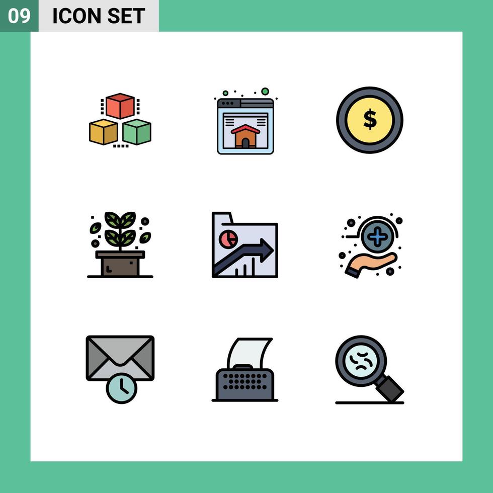 Stock Vector Icon Pack of 9 Line Signs and Symbols for folder business coin spa leaf Editable Vector Design Elements