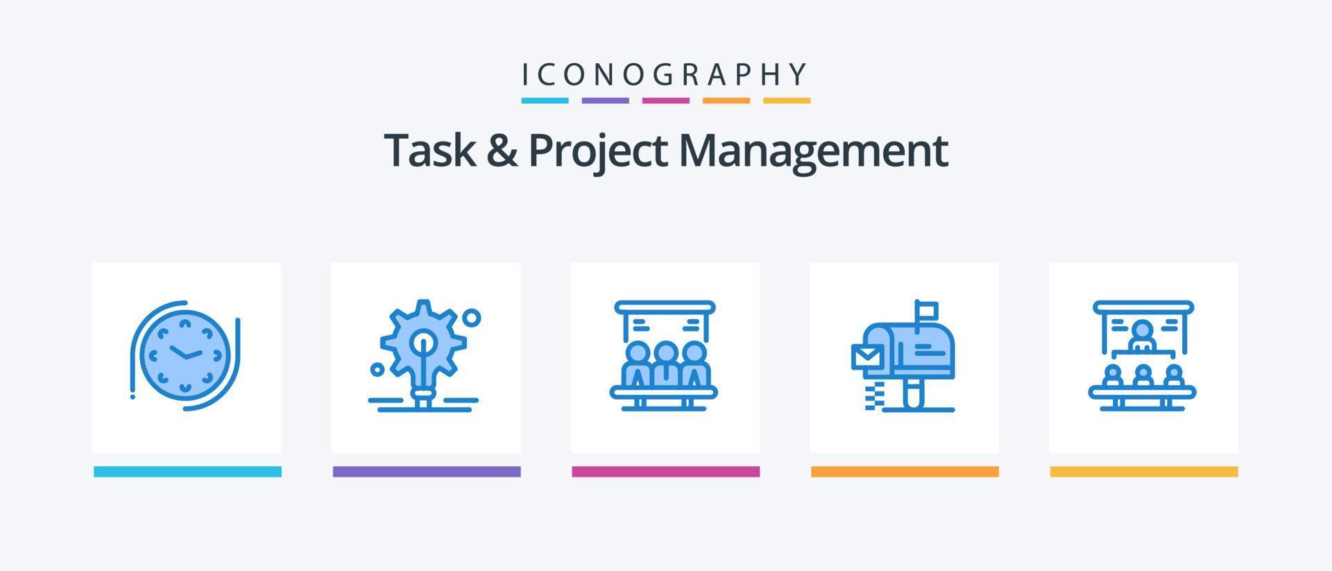 Task And Project Management Blue 5 Icon Pack Including people. market share. technology. business. mailbox. Creative Icons Design vector