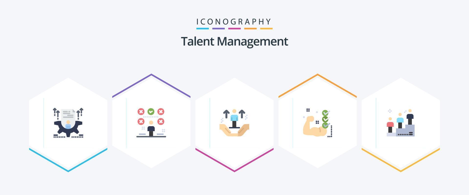 Talent Management 25 Flat icon pack including training. gym. user. arrow. man vector