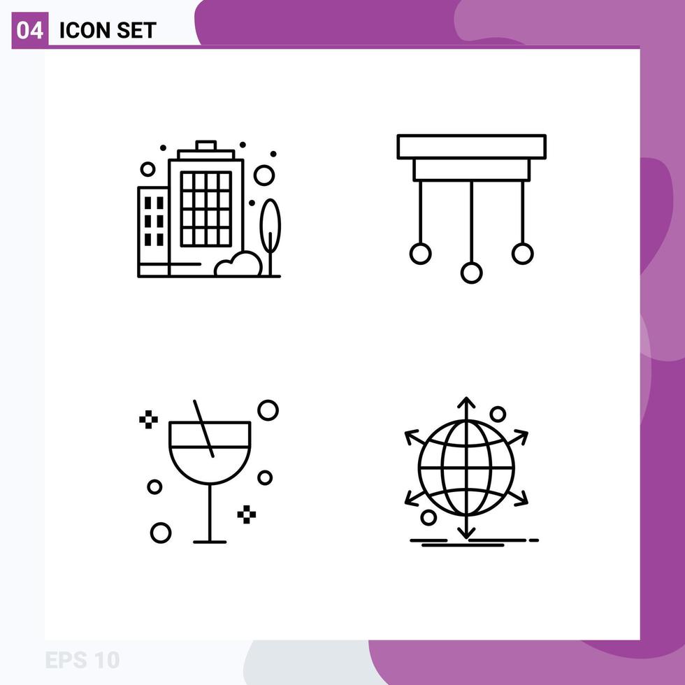 Modern Set of 4 Filledline Flat Colors Pictograph of building glass chandelier interior business Editable Vector Design Elements
