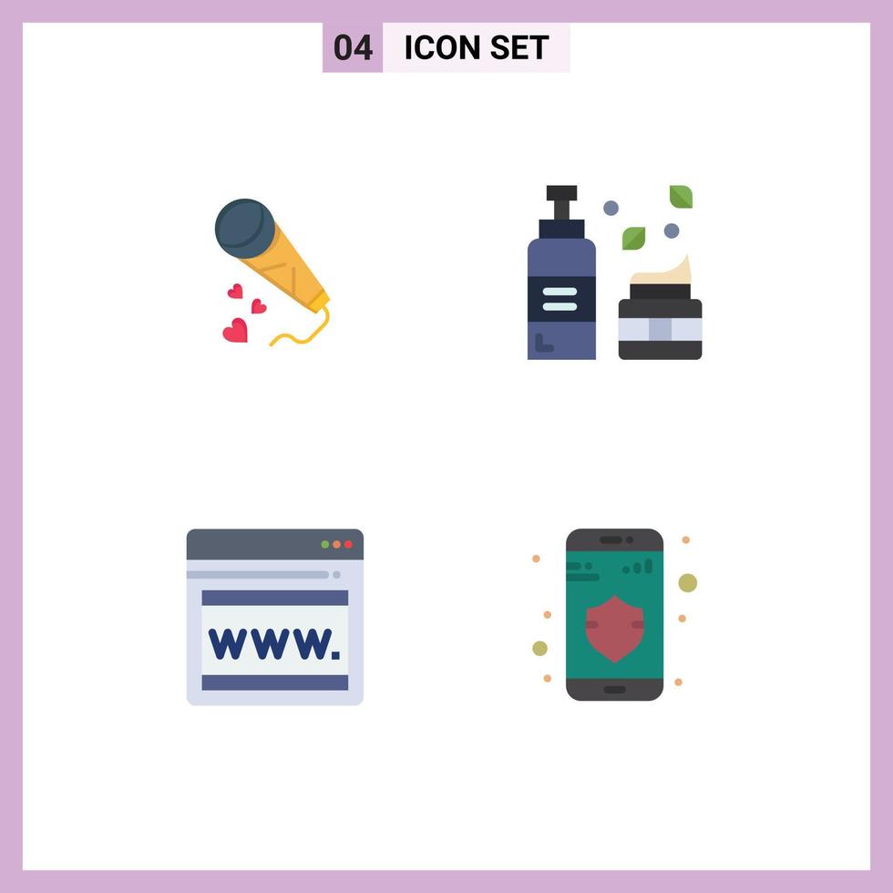 Group of 4 Flat Icons Signs and Symbols for mic seo loving foam webpage Editable Vector Design Elements