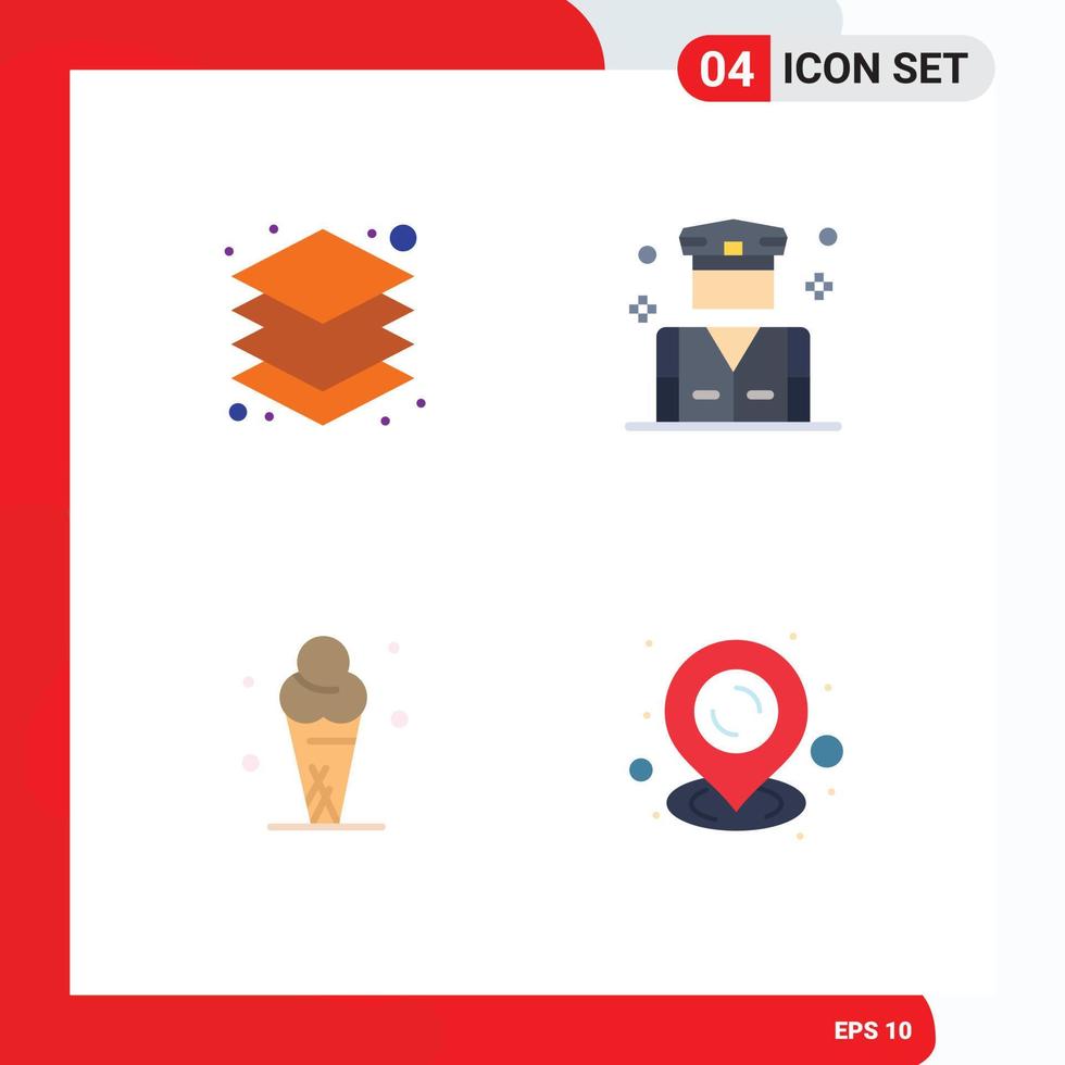 Pack of 4 Modern Flat Icons Signs and Symbols for Web Print Media such as layer cream design police cone Editable Vector Design Elements