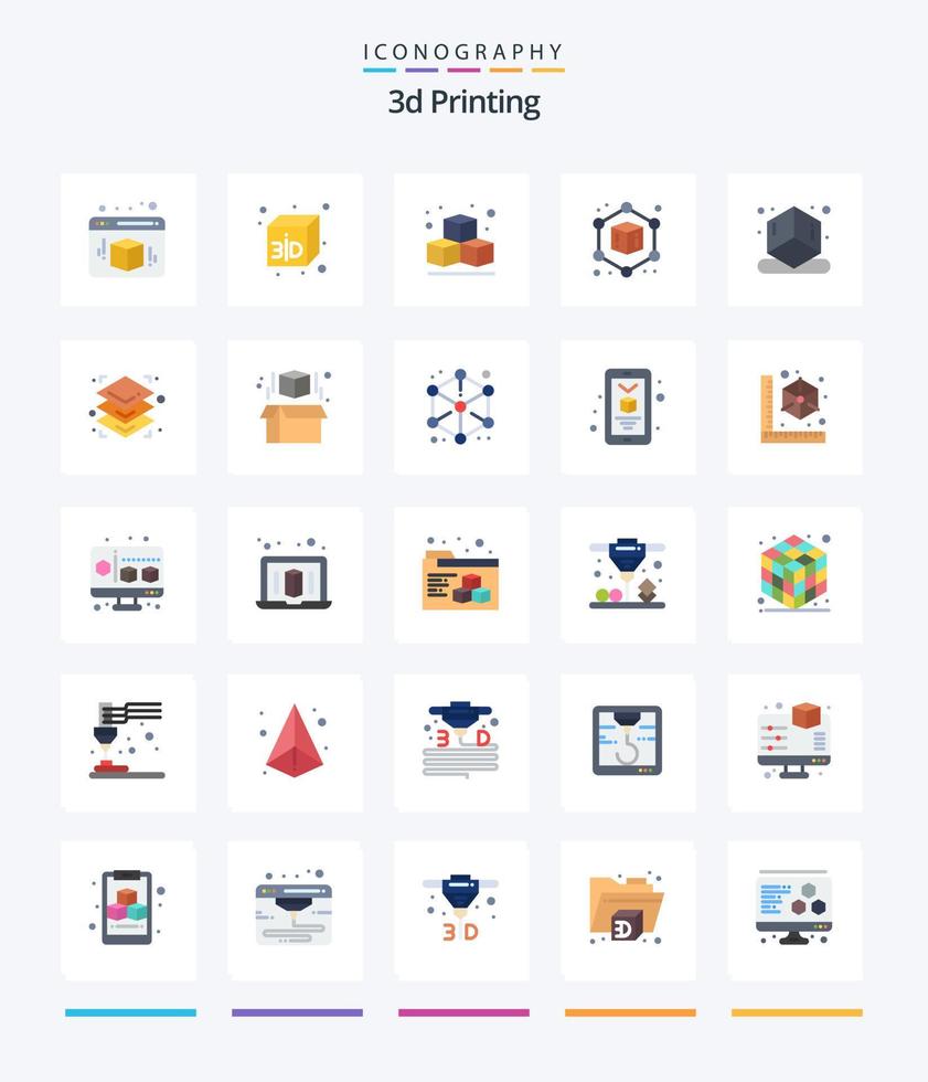 Creative 3d Printing 25 Flat icon pack  Such As printing. height. cube. 3d. printing vector