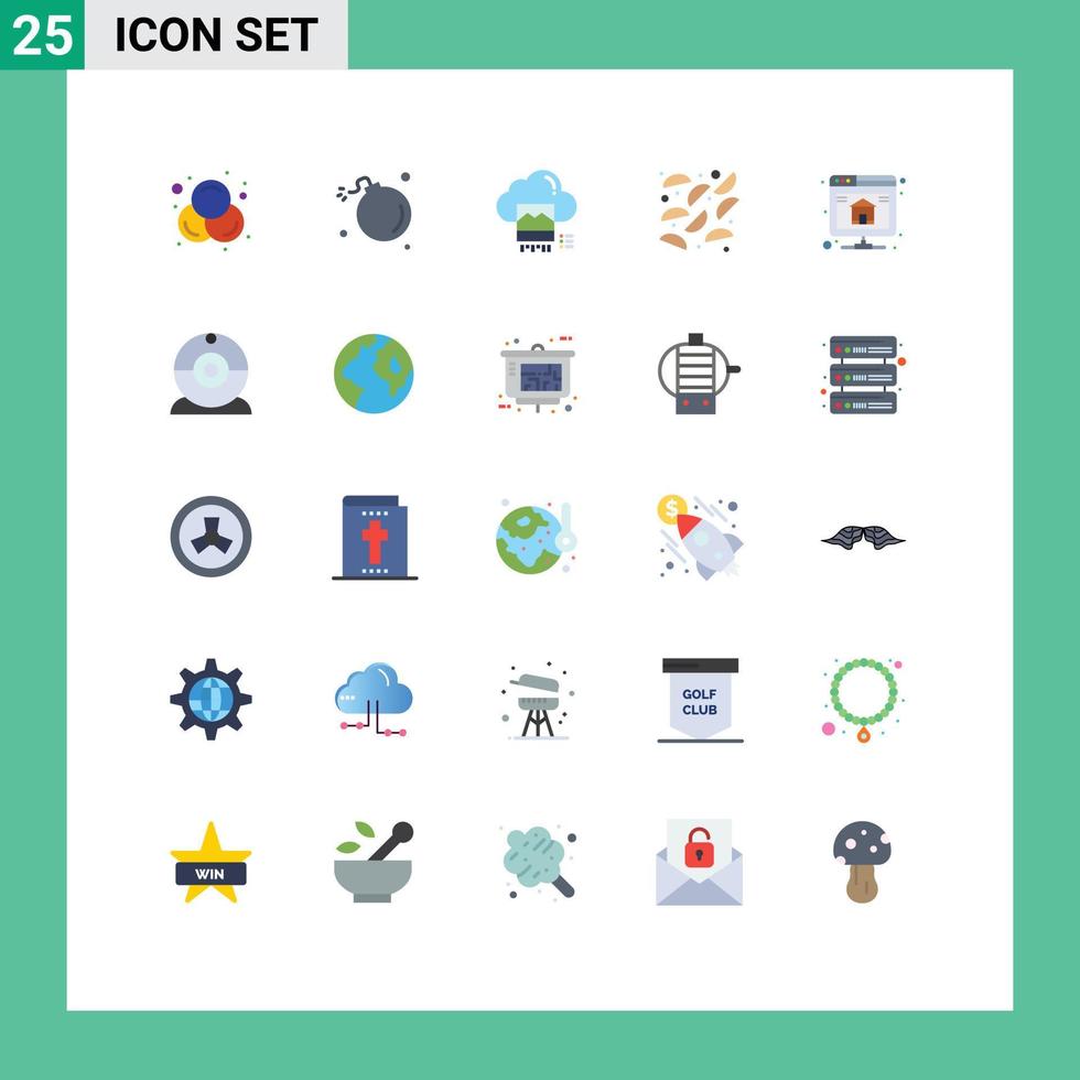 Modern Set of 25 Flat Colors Pictograph of database potato photo fried online Editable Vector Design Elements