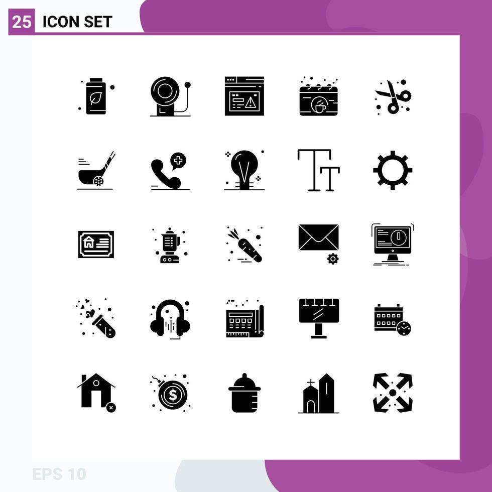 Group of 25 Solid Glyphs Signs and Symbols for cut cup page coffee calendar Editable Vector Design Elements