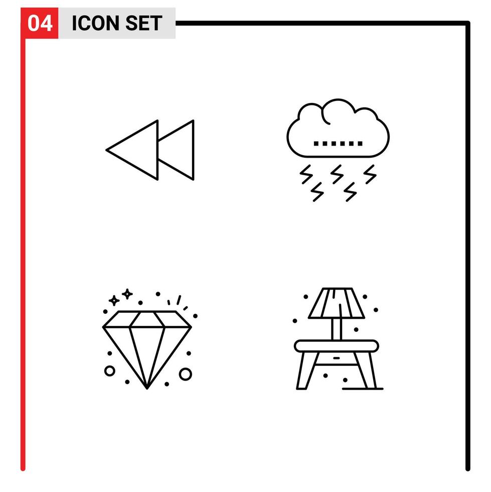 Universal Icon Symbols Group of 4 Modern Filledline Flat Colors of arrow diamond rewind lightning jewel Editable Vector Design Elements