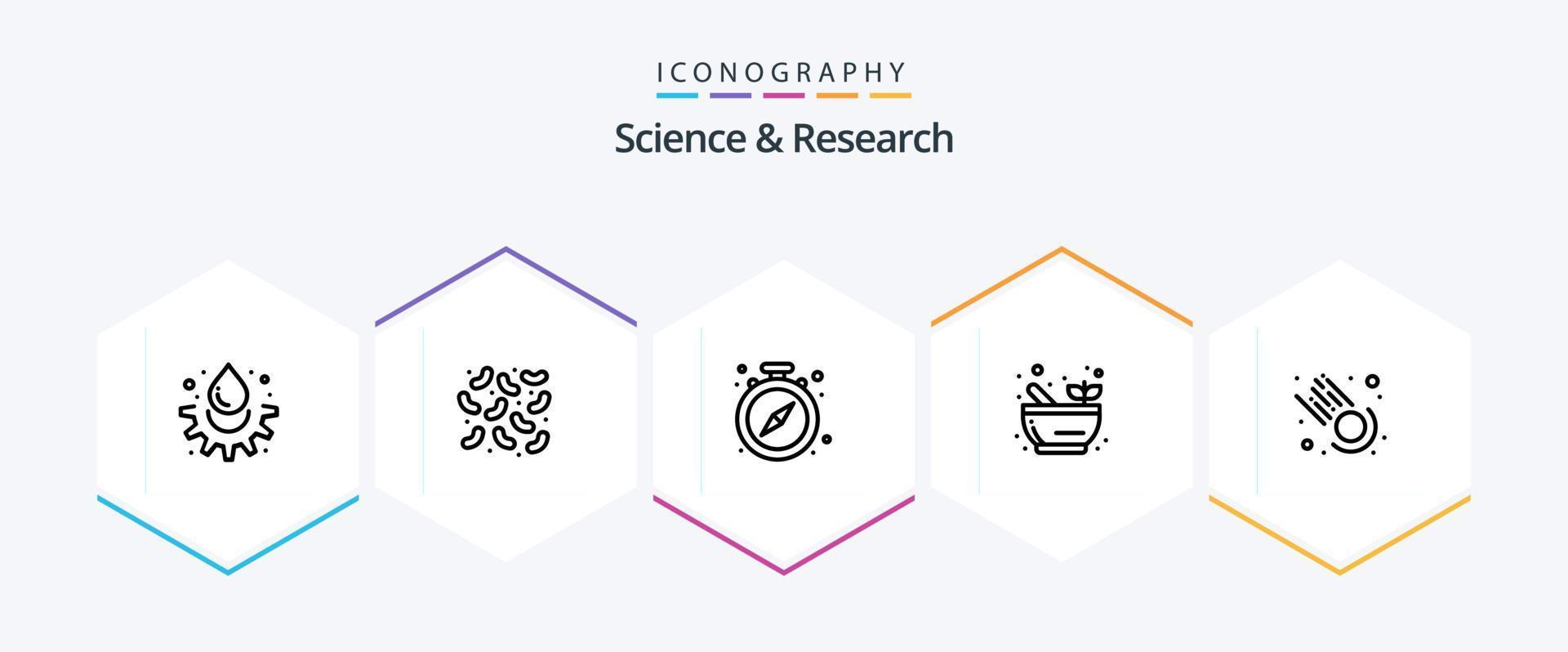 Science 25 Line icon pack including . meteor. stop. comet. science vector