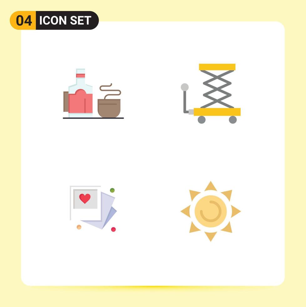 4 Flat Icon concept for Websites Mobile and Apps tea photo hotel lift wedding Editable Vector Design Elements