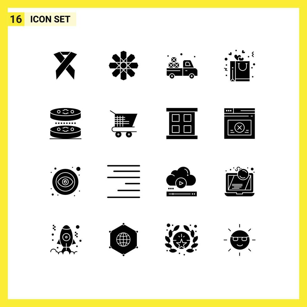 User Interface Pack of 16 Basic Solid Glyphs of biology romance carrier love bag Editable Vector Design Elements