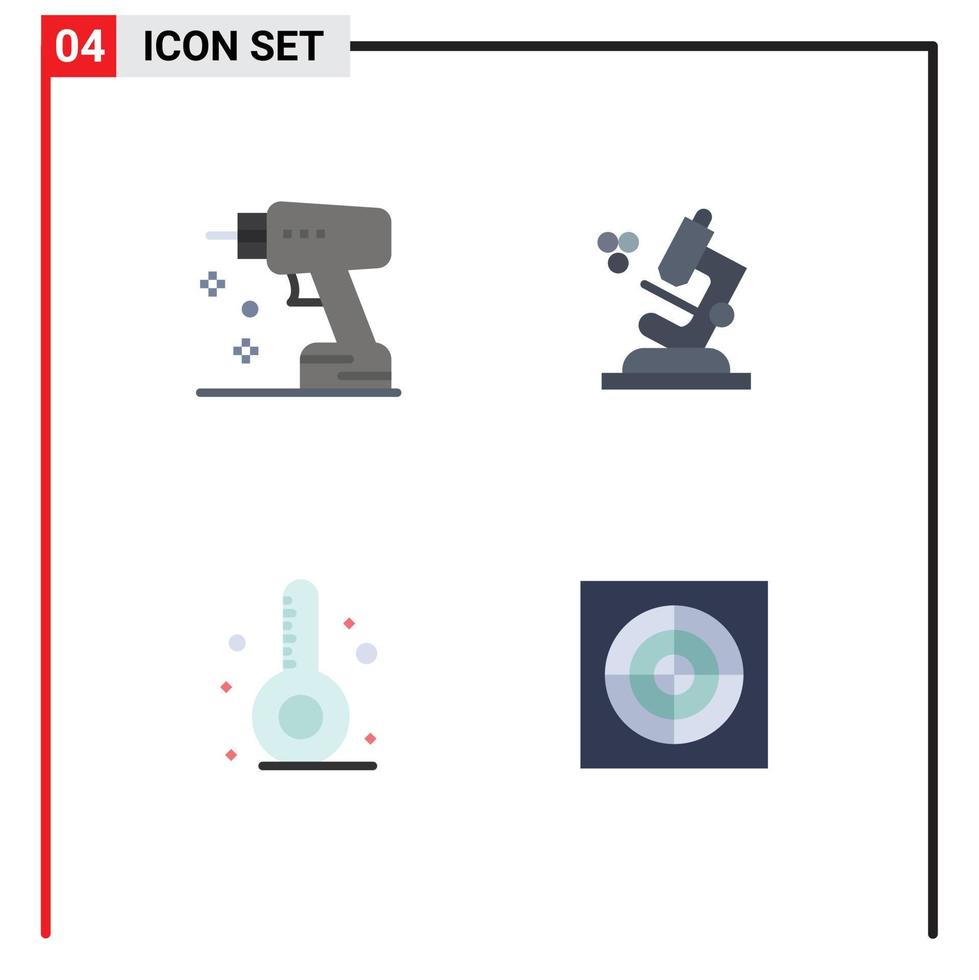 Set of 4 Vector Flat Icons on Grid for construction thermometer tool science bathroom Editable Vector Design Elements